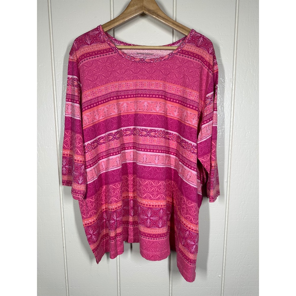 Woman Within Tunic Womens 2X Pink Geometric Medallion Print 3/4 Sleeve Top